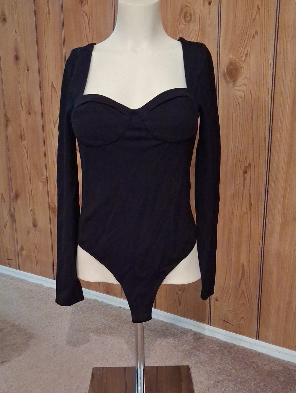 NBD Black Long-Sleeve Sweetheart Bodysuit